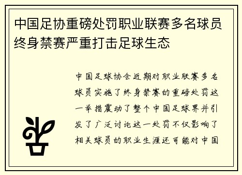 中国足协重磅处罚职业联赛多名球员终身禁赛严重打击足球生态 中国足协重磅处罚职业联赛多名球员终身禁赛严重打击足球生态